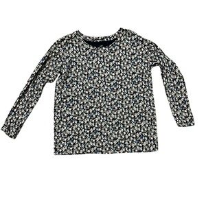J Jill Luxe Supima Relaxed Tee Size Medium Navy Floral Stretch Long Sleeve Top